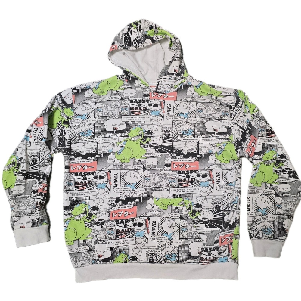 2019 Nickelodeon Rugrats Reptar Comic All Over Print White Hoodie Mens L (H)